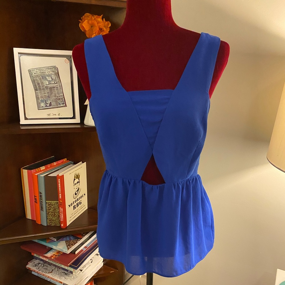 Zara Blue Cut Out Blouse Sz Sm